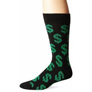 Men's Socksmith Mid Calf Socks Cha-Ching Black Green Dollar Signs Size 10-13